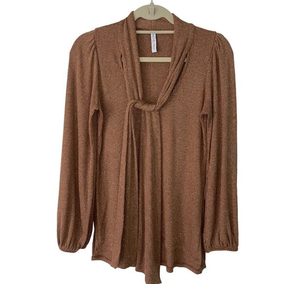 Rachel Pally Womens Blouse Brown Size Small S Lurex Knit Tie Front Top Viscose - Picture 7 of 12